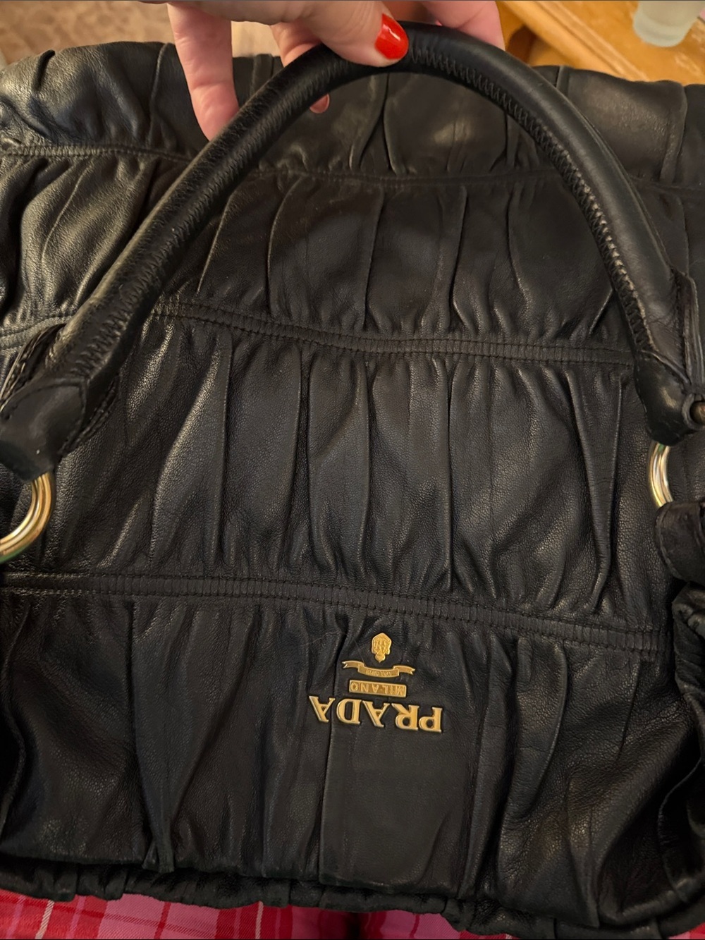 Prada 🌟 Black Runched Leather Shoulder Bag with Gold ! Offers always welcome! - Picture 16 of 16